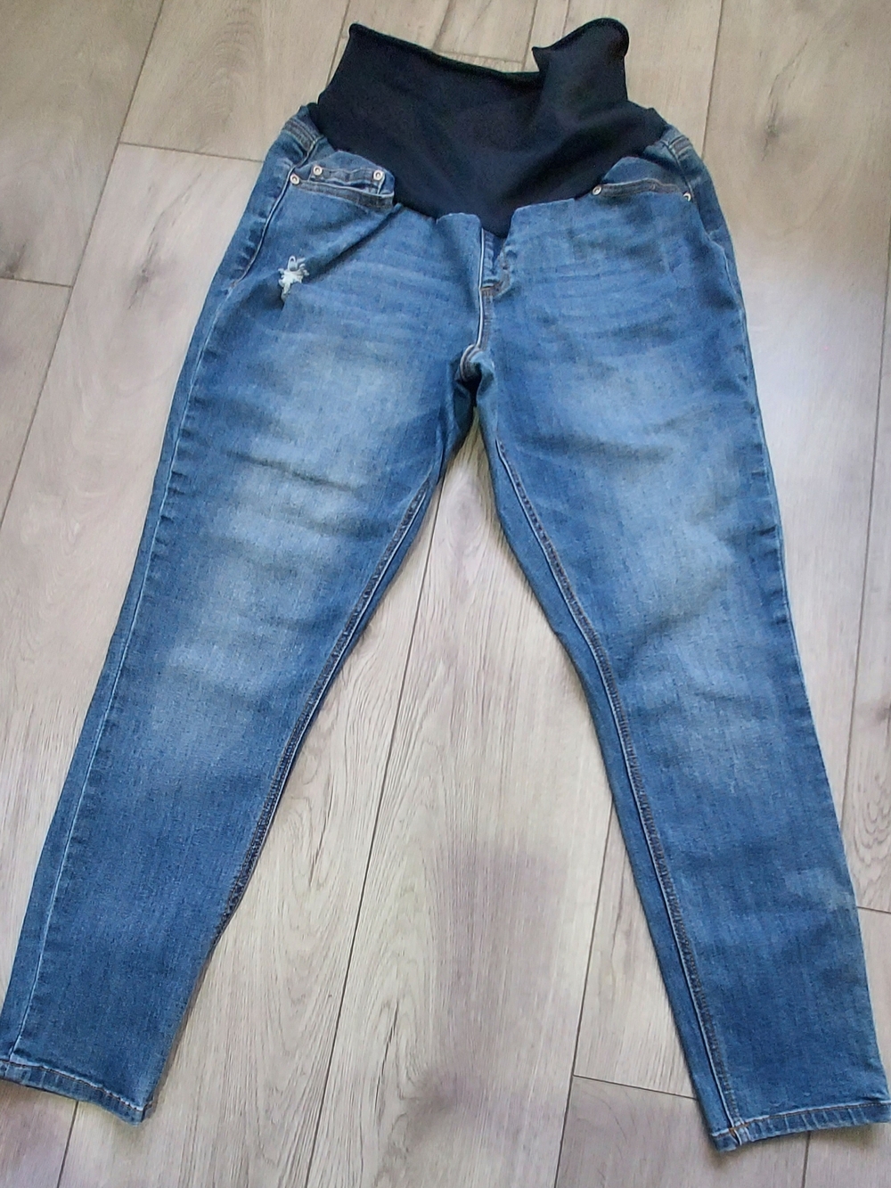 Harper Blue Maternity Skinny Jeans with Black Overband